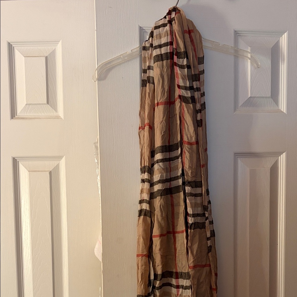 Tan and Red Plaid Scarf